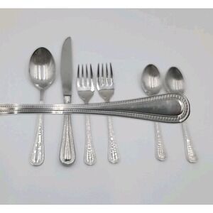 7 Pc Premiere Farberware Beaded Edge Stainless Steel Flatware 18/8 Korea